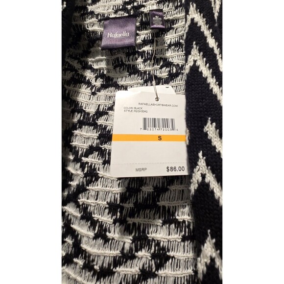 Rafaella Studio Black White Geometric Fringe Sleeveless Cardigan Vest Small NWT - Picture 4 of 4